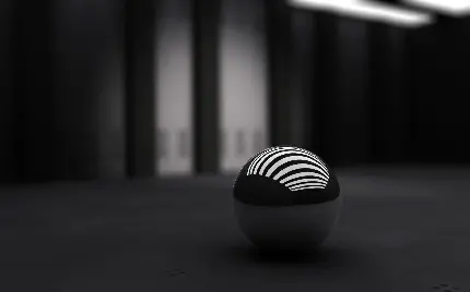 عکس فانتزی تری دی یا سه بعدی از توپی سفید با انعکاس لامپ های سقف رویش با بافتی مخوف در پس زمینه ی سیاه برای باشگاه ورزشی