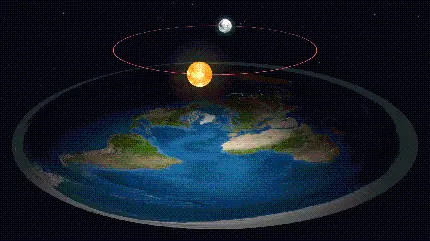 عکس گرافیکی ناب زمین مسطح در کنار ماه و خورشید با زمینه مشکی برای پست و استوری اینستاگرام