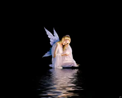 والپیپر فول اچ دی عکس فرشته بالدار تنها در کنار رودخانه