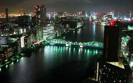 پس زمینه شهر توکیو با رودخانه بزرگ سومیدا و گذر آن از شهر با کیفیت FULL HD