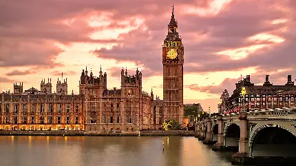 عکس شهر لندن در انگلیس با رودخانه تایمز و برج معروف ساعت