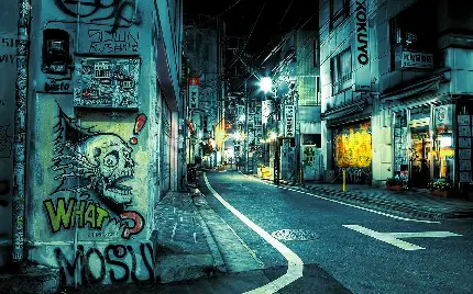عکس خیابانی خلوت در نیمه شب شهر توکیوی ژاپن برای بک گراند موبایل