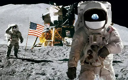 عکس تاریخی و مهم لحظه فرود آمدن فضانورد ناسا بر روی کره ماه