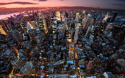 زیباترین عکس منظره شهری بالای برج ها و آسمان خراش های شهر نیویورک