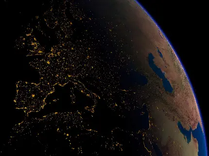 خاص ترین عکس هوایی کره زمین در شب با اندازه مخصوص برای والپیپر ویندوز 11