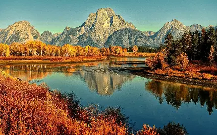 عکس پروفایل پاییز با مناظر زیبا و تماشایی و کوهستان و رودخانه و درختان