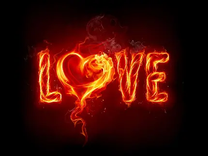 عکس قلب آتشین در کلمه Love برای پروفایل عاشقانه جدید