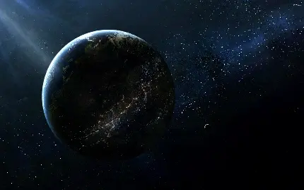تصویر زمینه گرافیکی باحال کره زمین در شب با تم تیره برای لپتاپ و کامپیوتر