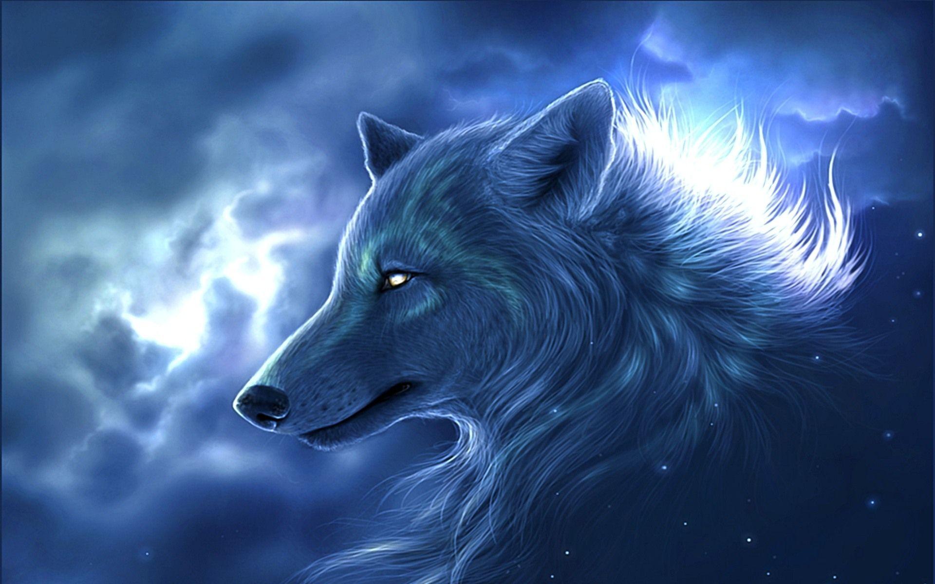دانلود عکس فانتری آبی از گرگ برای بک گراند 