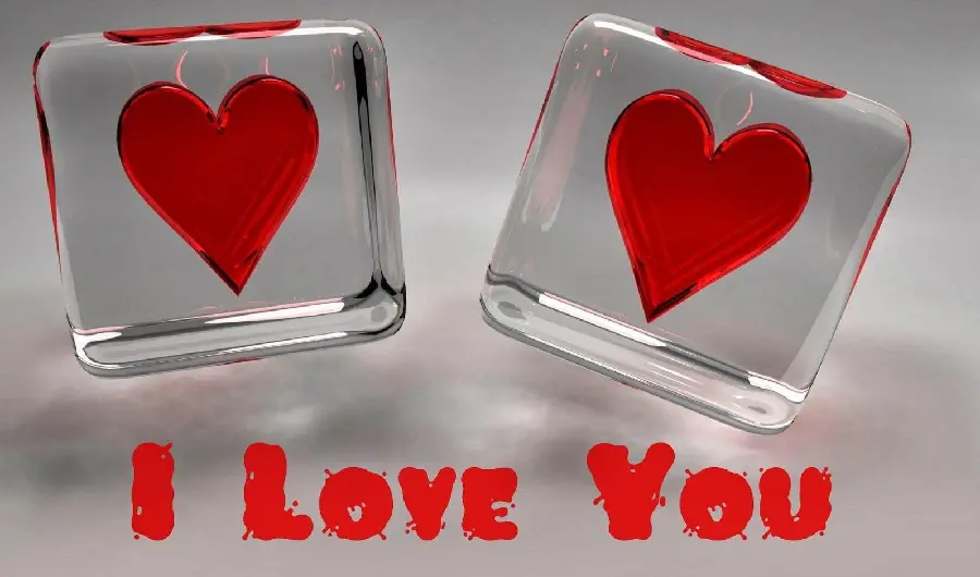 تصویر عاشقانه i love you قلب های قرمز در مکعب های شیشه ای