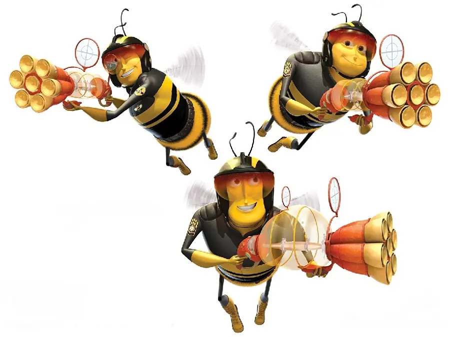 بک گراند جذاب از زنبور های عسل کارگر کارتونی با زمینه سفید برای دسکتاپ 