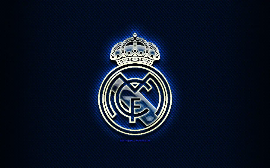 تصویر استوک از لوگوی قهرمان آفرین رئال مادرید با نور شعلە‌ور آبی