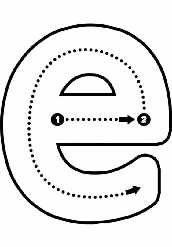 الگوی نوشتن حرف انگلیسی e کوچک برای کودکان