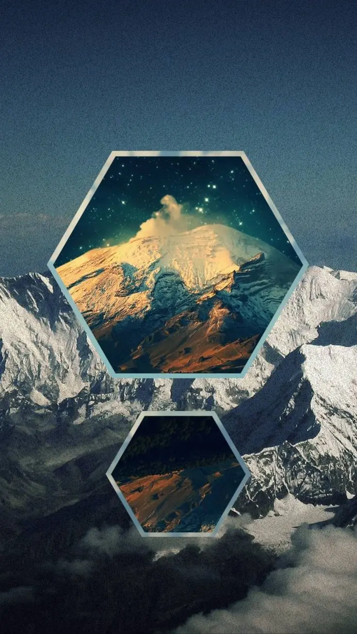 دانلود بک گراند باشکوە 2 شش ضلعی با تصاویری از کوهستان برفی خاص گوشی اندروید