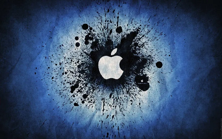 دانلود عکس زمینە یونیک از سیب گاز گرفتە اپل با رنگ‌های مدور مشکی و سفید و آبی باکیفیت تاپ