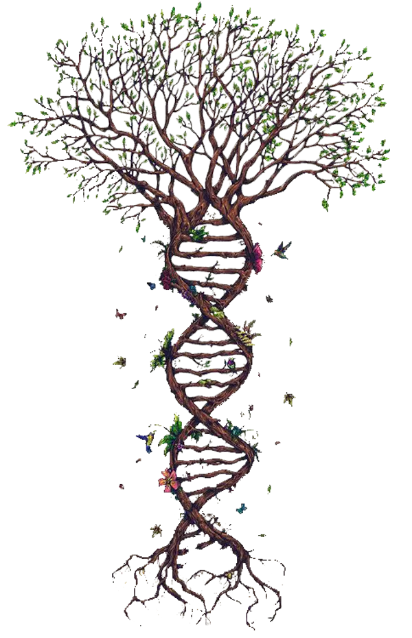 تصویر گرافیکی تحسین برانگیز از درخت به شکل رشته DNA در هم پیچیده برای پروفایل