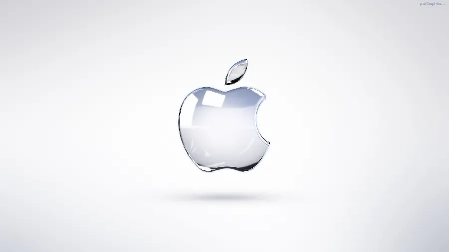 بک گراند آینە‌ای نقرە‌ای سیب گاز گرفتە لوگوی اپل باکیفیت فول مناسب ویندوز