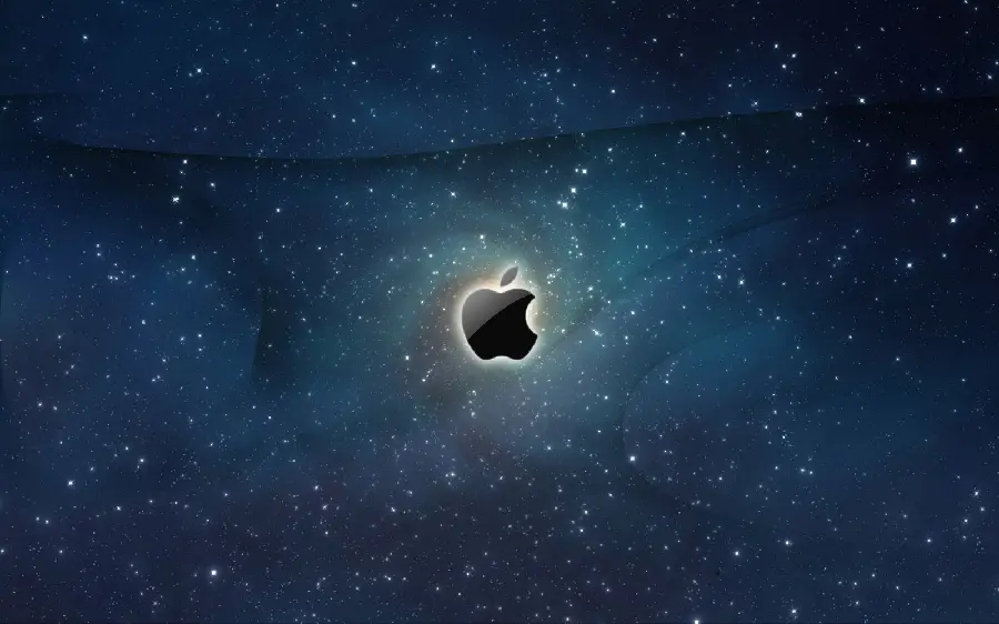 دانلود پس زمینە آرامش بخش آسمان ستارە‌دار با لوگوی سیب مشکی گاز گرفتە اپل