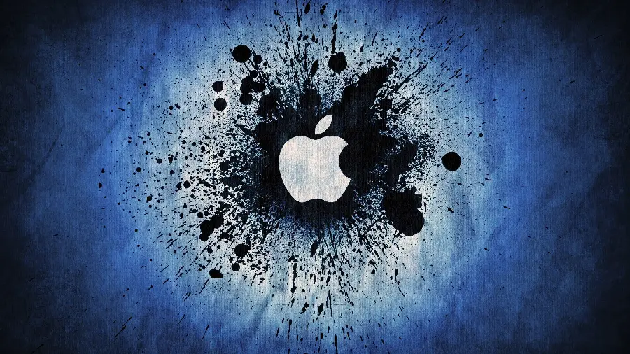 دانلود عکس زمینە یونیک از سیب گاز گرفتە اپل با رنگ‌های مدور مشکی سفید آبی باکیفیت تاپ