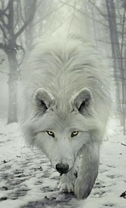 نمای خاص از گرگ سفید و وحشی با کیفیت Full HD 