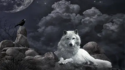پس زمینه ترسناک از گرگ سفید و شوم در تاریکی