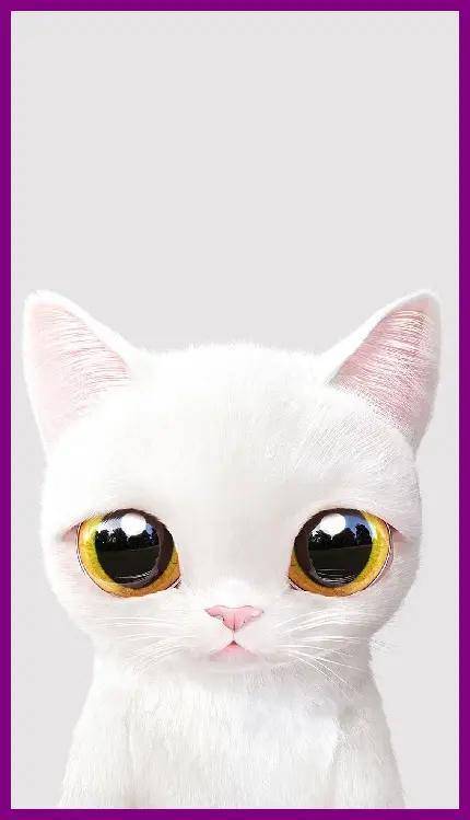تصویر زمینه فانتزی از گربه سفید مظلوم با چشمانی با ترکیب رنگ زرد و مشکی