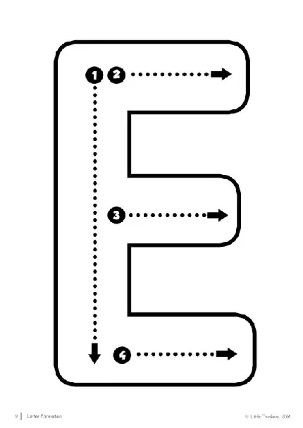 الگوی نوشتن حرف E بزرگ انگلیسی برای بچه ها 
