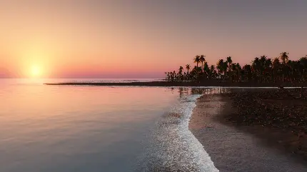 تصویر رویایی از غروب آفتاب در ساحل دریا با کیفیت HD 