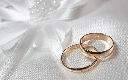 دانلود عکس استوک سادە از دو حلقە ازدواج در کنار روبان سفید مرواریدی