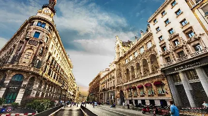 بک گراند جمیل بناهای مشهور تجاری بانک و فروشگاه‌های بارسلونا باکیفیت فول