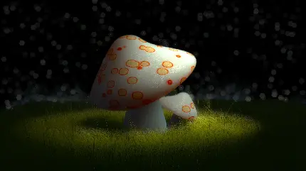 چاپ پوستر بک گراند بامزە از دو قارچ متوسط و کوچک با خال‌های نارنجی رنگ و قرمز برای والپیپر 4K گوشی هوشمند