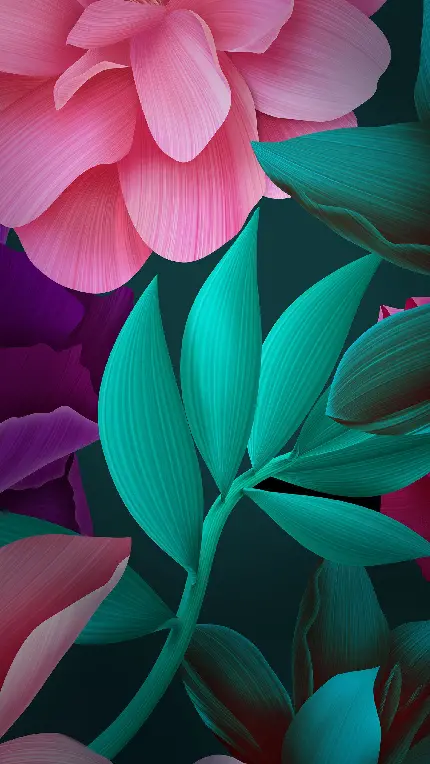 پس زمینه نقاشی سه بعدی گل و گیاه مخصوص گوشی اندروید هواوی 