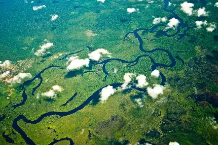 عکس هوای با فاصلە زیاد از میان ابرها از رودخانه آمازون باکیفیت خوب