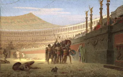تصویر فانتزی عهد کهن از نبردهای گلادیاتورها و نمایش‌های برگزار شدە در کولوسئوم
