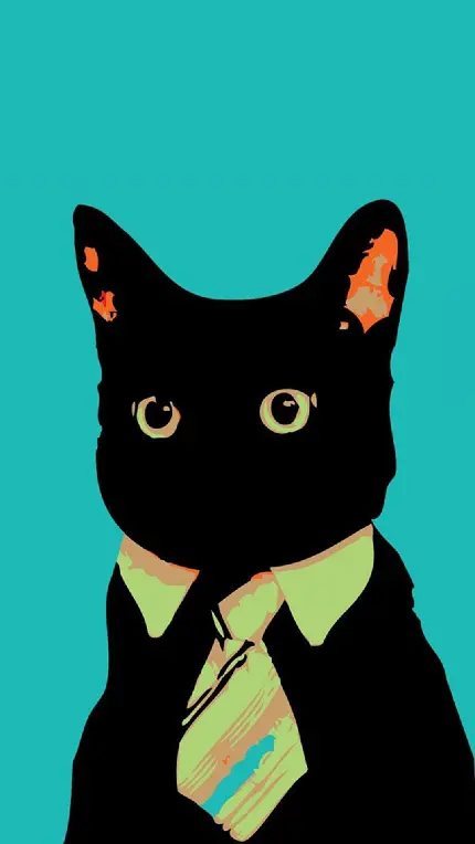 پوستر فانتزی با زمینه آبی از گربه سیاه باکلاس کراوات سبز