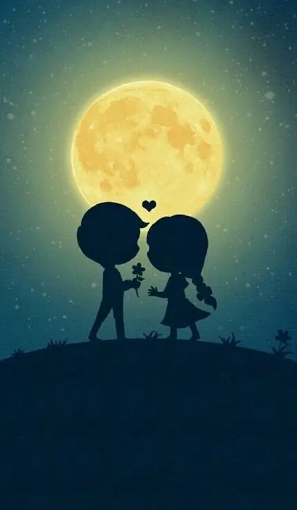 عکس گرافیکی عاشقانه با طرح دختر و پسر کوچولو زیر نور ماه