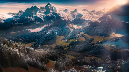 والپیپر زمستانی کوه های سوئیس با کیفیت 9K مخصوص کامپیوتر 