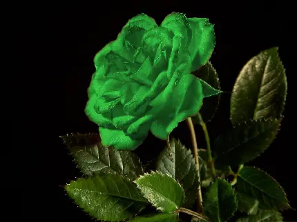 عکس استوک از نمای چپ گل رز سبز رنگ با لبه‌های در حال پژمرده شدن
