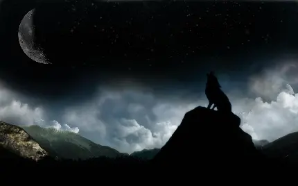 عکس دیجیتالی استثنایی از گرگ و ماه با تم تاریک و شوم