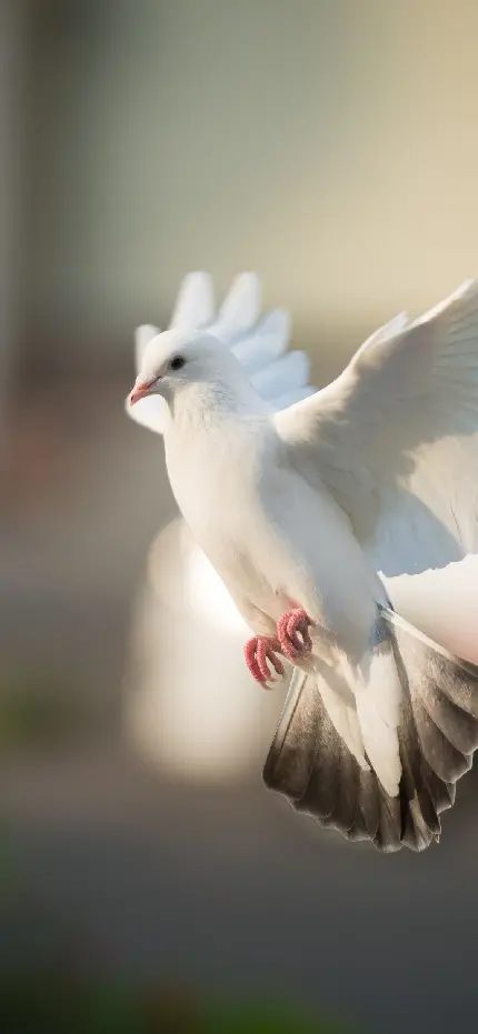 پوستر بزرگ و باکلاس از نمای نزدیک کبوتر سفید با دم دودی رنگ