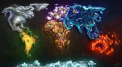 نقشه جالب جهان با نور های نئونی درخشان و رنگارنگ مناسب زمینه ویندوز 10 و 11