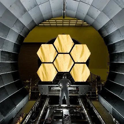 عکس نمونه اولیه و طراحی تلسکوپ جیمز وب توسط طلا