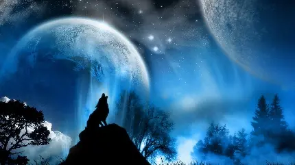 عکس پروفایل چشمگیر زوزه گرگ در کنار ماه آسمان زیبای شب