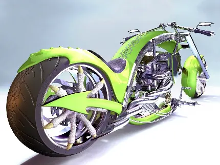 عکس فانتزی نو و سبز رنگ از موتور سیکلت سفارشی جدید و سنگین باکیفیت عالی