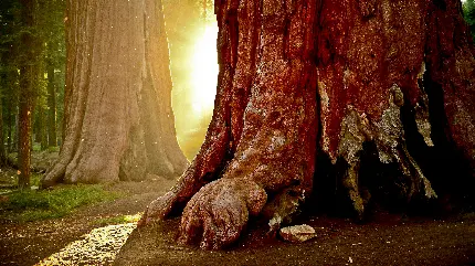 والپیپر عجیب از تنە‌ی یک درخت کهن در جنگل و طبیعت باکیفیت خوب