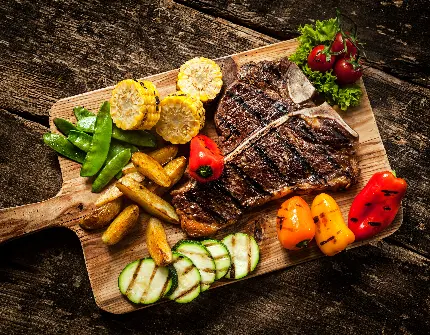 عکس گوشت استیک با انواع سبزیجات