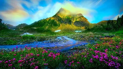 عکس زمینه خوشگل و ویژه از طبیعت سرسبز پایین کوه با کیفیت 8k 