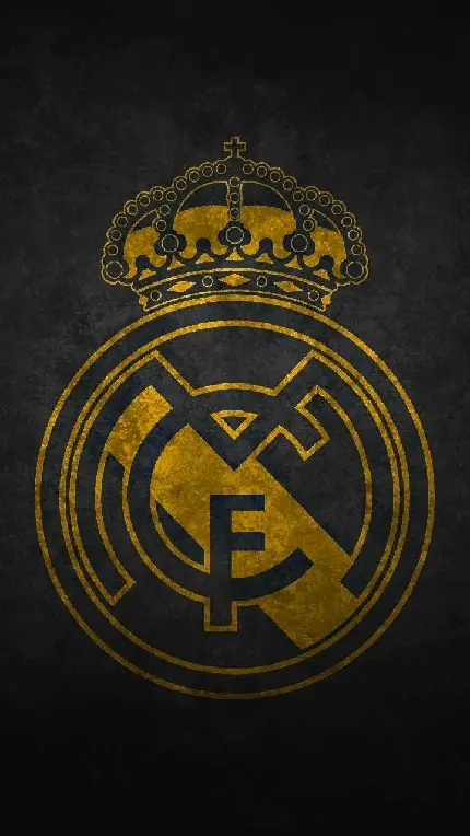 دانلود عکس استوک تجملی از لوگوی رئال مادرید طلایی رنگ در زمینە تاریک