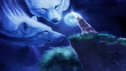 تصویر زمینه بدیع و عجیب از گرگ و ماه با کیفیت 8k 