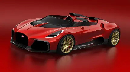 پس زمینه ماشین جدید شرکت بوگاتی به نام میسترال Mistral قرمز رنگ